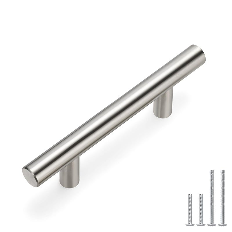 homdiy 10 Pack |Cabinet Handles Brushed Nickel Cabinet Pulls Cabinet Hardware 2-1/2in Hole Centers Drawer Pulls Kitchen Cupboard Euro T Bar Dresser Pulls 201SN - Image 1